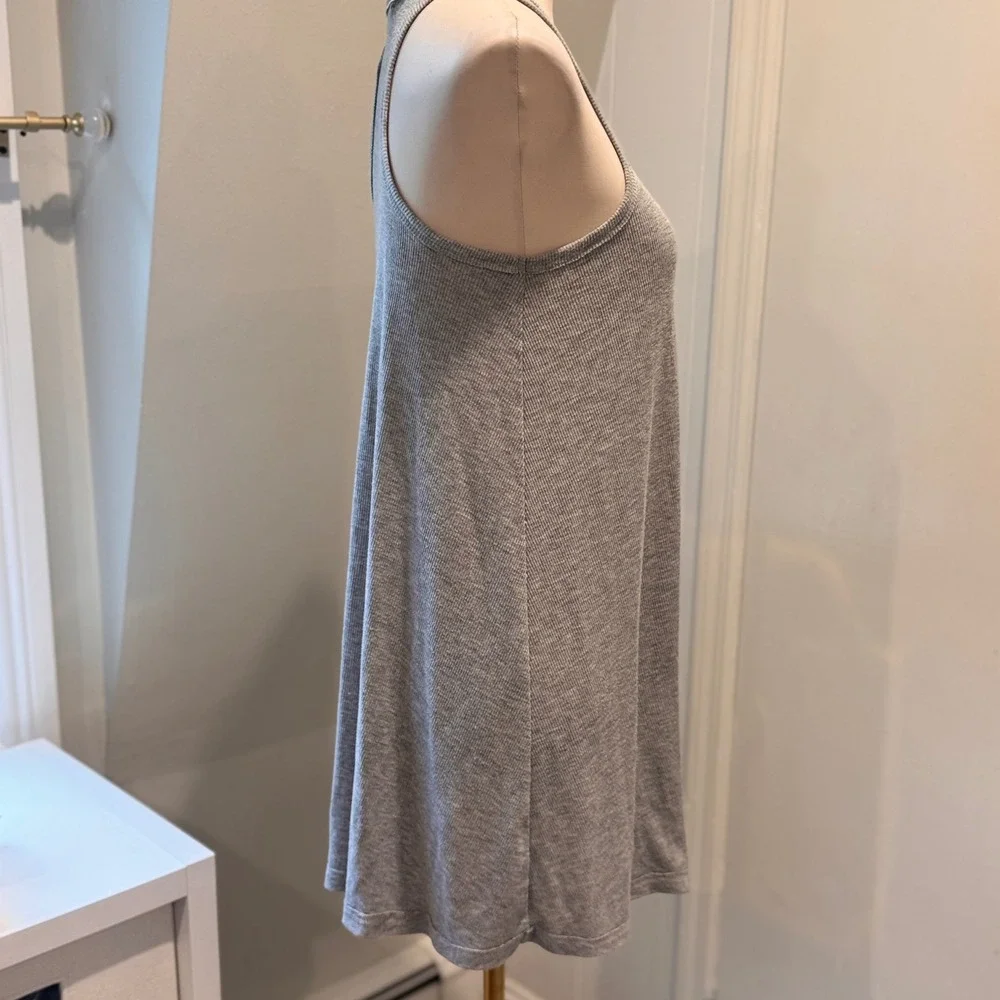 Free People (Beach) Grey Ribbed High Neck Swing Tank Mini Dress | Size S